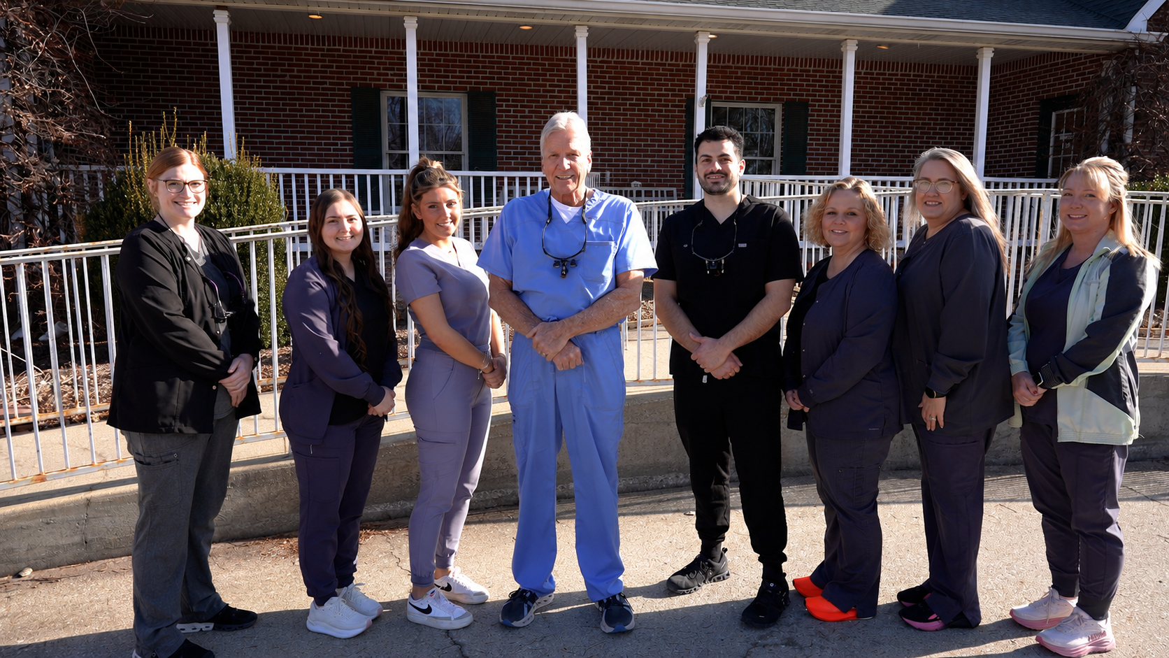 The real Friendly Family Dentistry team outside the Terre Haute office